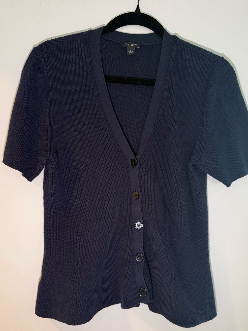 Ann Taylor Factory Short-Sleeve V-Neck Button Cardigan